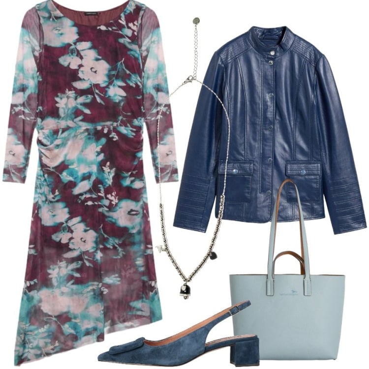 Outfit donna - Romantica con carattere. Stile Romantica per Serata fuori. Abbinamento con décolleté, blazer, vestiti lunghi, shopping bag, ciondoli.