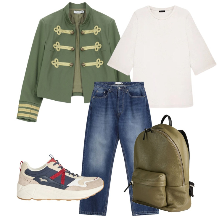 Outfit donna - Strange day. Stile Urban per Tutti i giorni. Abbinamento con zaini, t-shirt, cappotti, jeans dritti, sneakers.