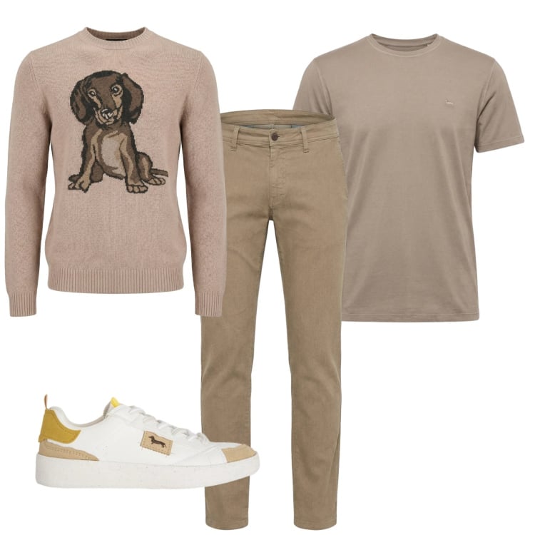 Outfit uomo - Fresco. Stile Casual per Tutti i giorni. Abbinamento con sneakers, pantaloni, maglieria, t-shirt.