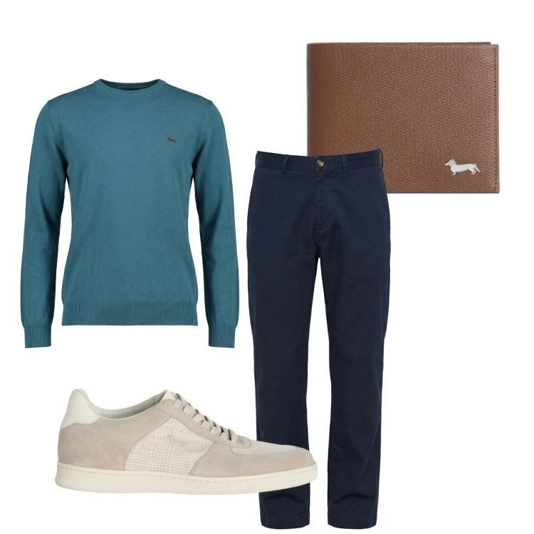 Outfit uomo - Minimal. Stile Casual per Tutti i giorni. Abbinamento con portafogli, sneakers, pullovers, pantaloni cargo.