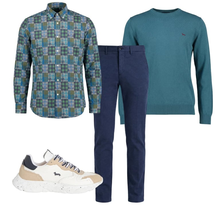 Outfit uomo - Coordinato. Stile Casual per Tutti i giorni. Abbinamento con sneakers, pullovers, camicie, pantaloni chino.