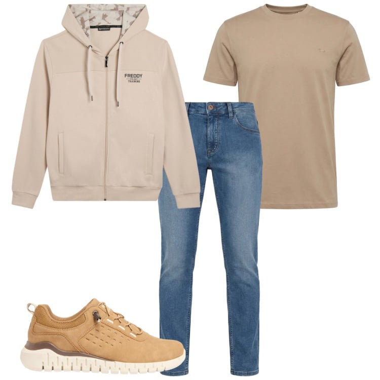 Outfit uomo - Casual mood. Stile Casual per Tutti i giorni. Abbinamento con sneakers, t-shirt, jeans, felpe con cappuccio.