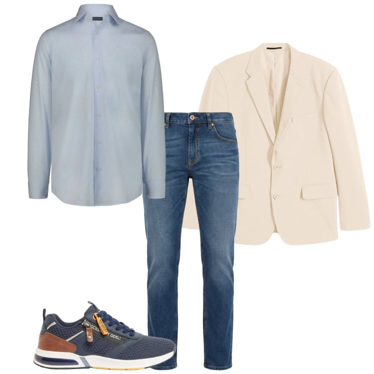 Outfit uomo - Disimpegnato. Stile Casual per Tutti i giorni. Abbinamento con giacche, sneakers, jeans, camicie.