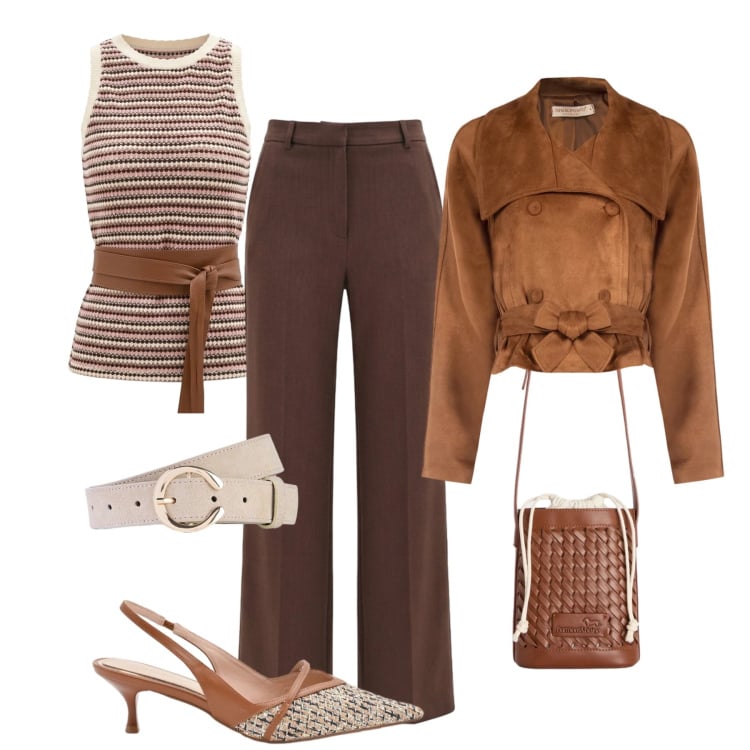 Outfit donna - Un top per la primavera. Stile Casual chic per Tutti i giorni. Abbinamento con cinture, giacche, décolleté, pantaloni, canottiere, borse a secchiello.