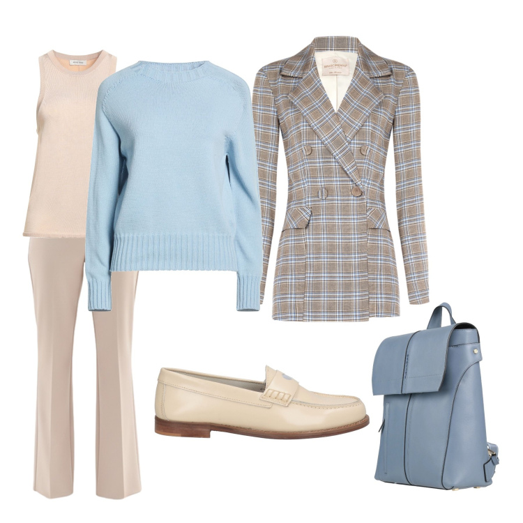 Outfit donna - Chiarori. Stile Bon Ton per Ufficio. Abbinamento con pullovers, zaini, maglieria, mocassini, blazer, pantaloni.