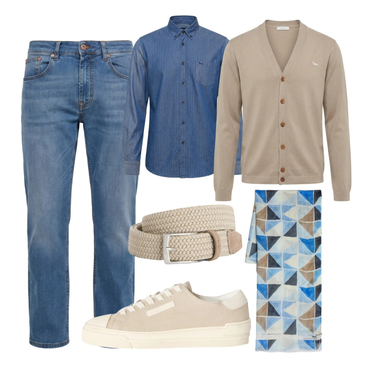 Outfit uomo - Cardigan versatile. Stile Casual per Tutti i giorni. Abbinamento con cinture, sneakers, sciarpe, jeans, cardigans, camicie.