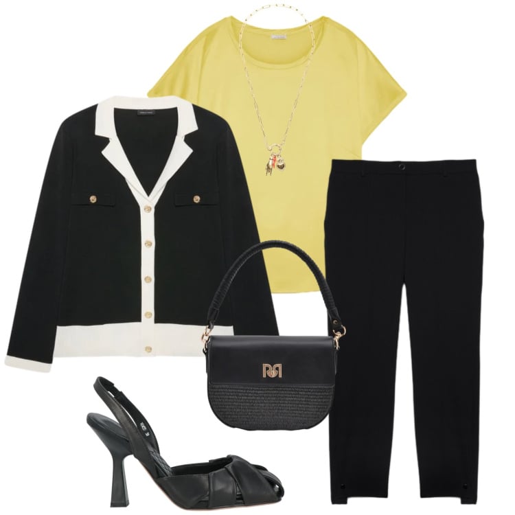 Outfit donna - Total look #2373322. Stile Bon Ton per Serata fuori. Abbinamento con décolleté, borse a spalla, t-shirt, cardigans, pantaloni, ciondoli.