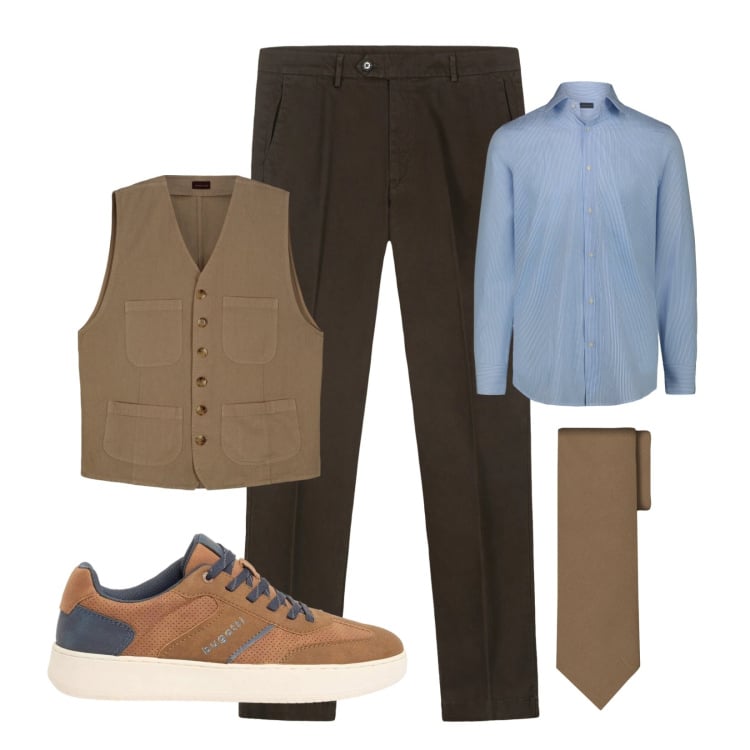 Outfit uomo - Smart casual. Stile Casual per Tutti i giorni. Abbinamento con sneakers, gilet, cravatte, pantaloni chino, camicie.