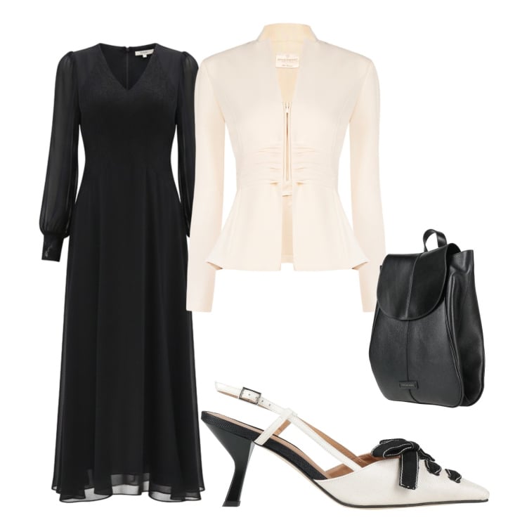 Outfit donna - Abito e giacca. Stile Chic per Cerimonia. Abbinamento con décolleté, zaini, vestiti lunghi, blazer.