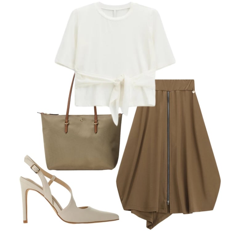 Outfit donna - Total look #2373327. Stile Chic per Tutti i giorni. Abbinamento con gonne longuette, t-shirt, décolleté, borse tote.