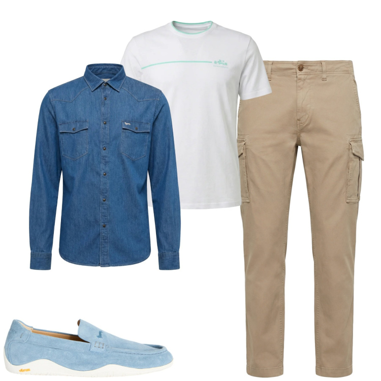 Outfit uomo - Total look #2373346. Stile Casual per Tutti i giorni. Abbinamento con scarpe stringate, t-shirt, pantaloni cargo, camicie.