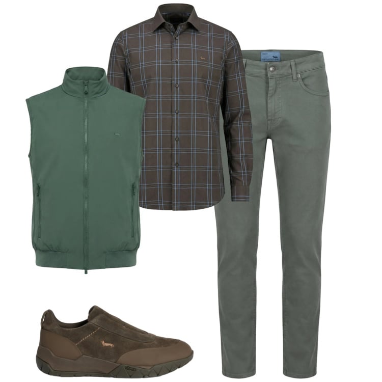 Outfit uomo - Total look #2373354. Stile Urban per Tutti i giorni. Abbinamento con gilet, camicie, pantaloni, sneakers.
