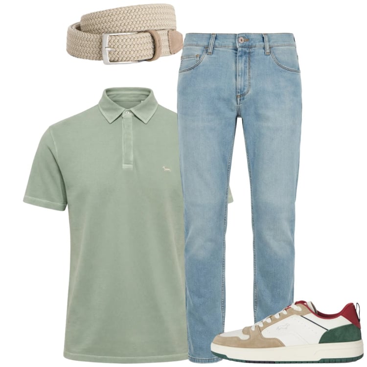 Outfit uomo - City. Stile Casual per Tutti i giorni. Abbinamento con jeans slim fit, cinture, sneakers, polo.