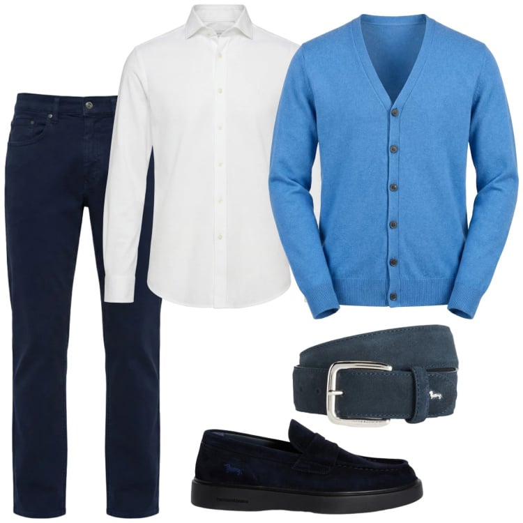 Outfit uomo - Total look #2373362. Stile Casual per Tutti i giorni. Abbinamento con cinture, scarpe stringate, camicie, cardigans, pantaloni.