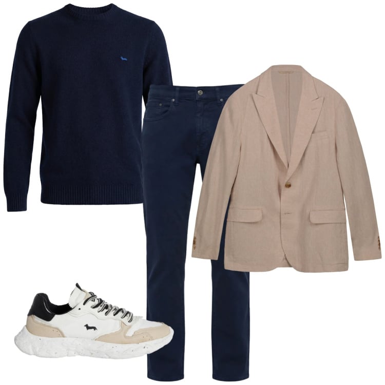 Outfit uomo - Blu profondo. Stile Casual per Tutti i giorni. Abbinamento con sneakers, pullovers, pantaloni, giacche.