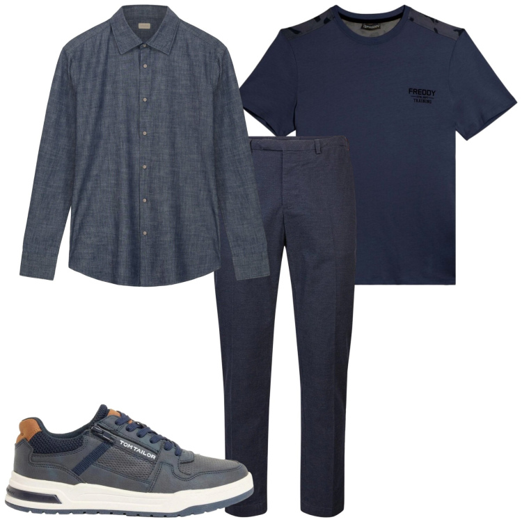 Outfit uomo - Fine marzo. Stile Casual per Tutti i giorni. Abbinamento con sneakers, t-shirt, pantaloni, camicie.