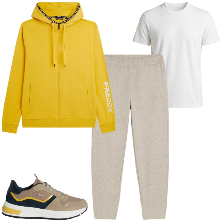 Outfit uomo - Total look #2373383. Stile Casual per Tutti i giorni. Abbinamento con sneakers, t-shirt, pantaloni, felpe con cappuccio.