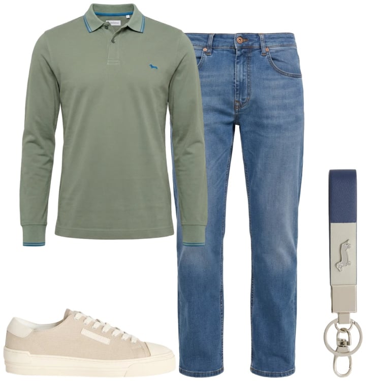 Outfit uomo - Total look #2373388. Stile Urban per Tutti i giorni. Abbinamento con sneakers, portachiavi, polo, jeans.