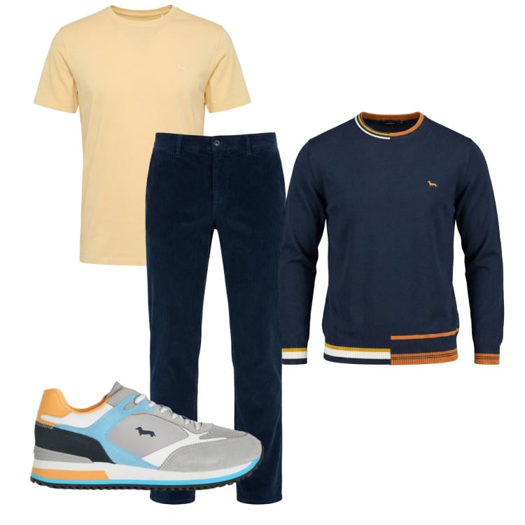 Outfit uomo - Pullover. Stile Casual per Tutti i giorni. Abbinamento con sneakers, t-shirt, pullovers, pantaloni chino.
