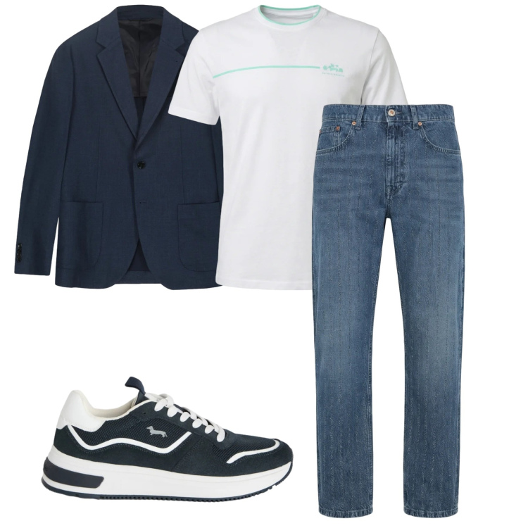 Outfit uomo - Lineare. Stile Casual per Tutti i giorni. Abbinamento con sneakers, t-shirt, jeans, giacche.