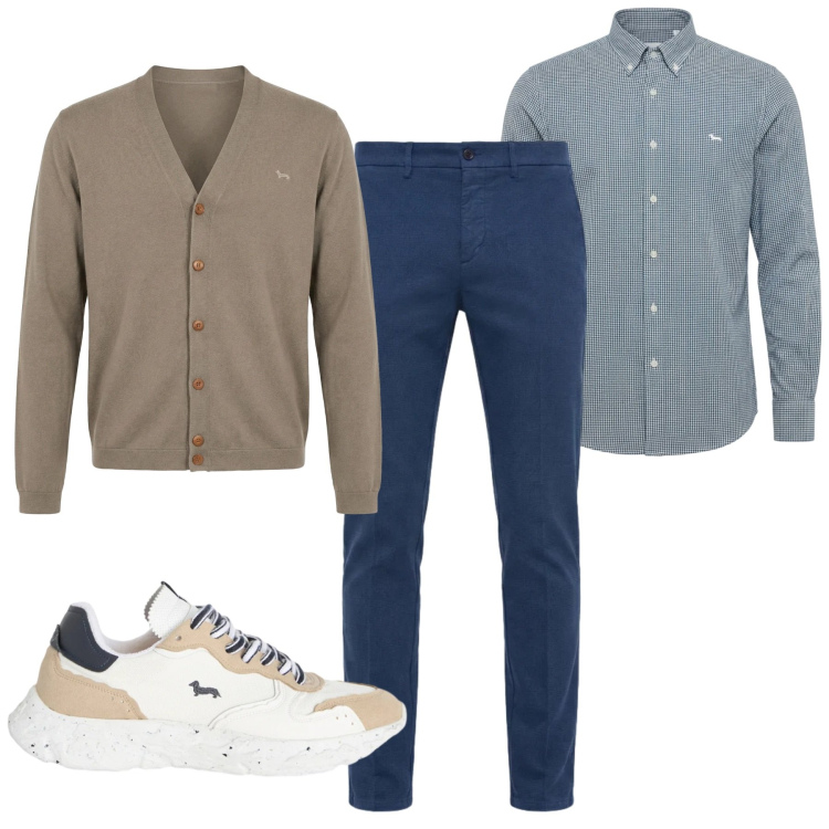 Outfit uomo - Caxual curato. Stile Casual per Tutti i giorni. Abbinamento con sneakers, cardigans, pantaloni chino, camicie.