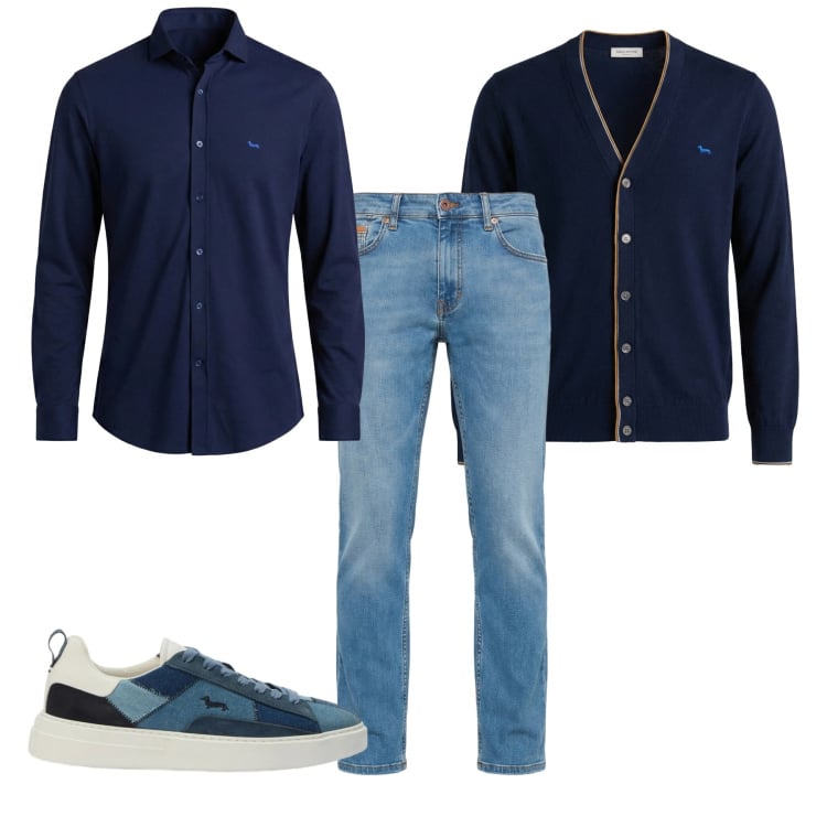 Outfit uomo - Informale. Stile Casual per Tutti i giorni. Abbinamento con sneakers, cardigans, jeans, camicie.