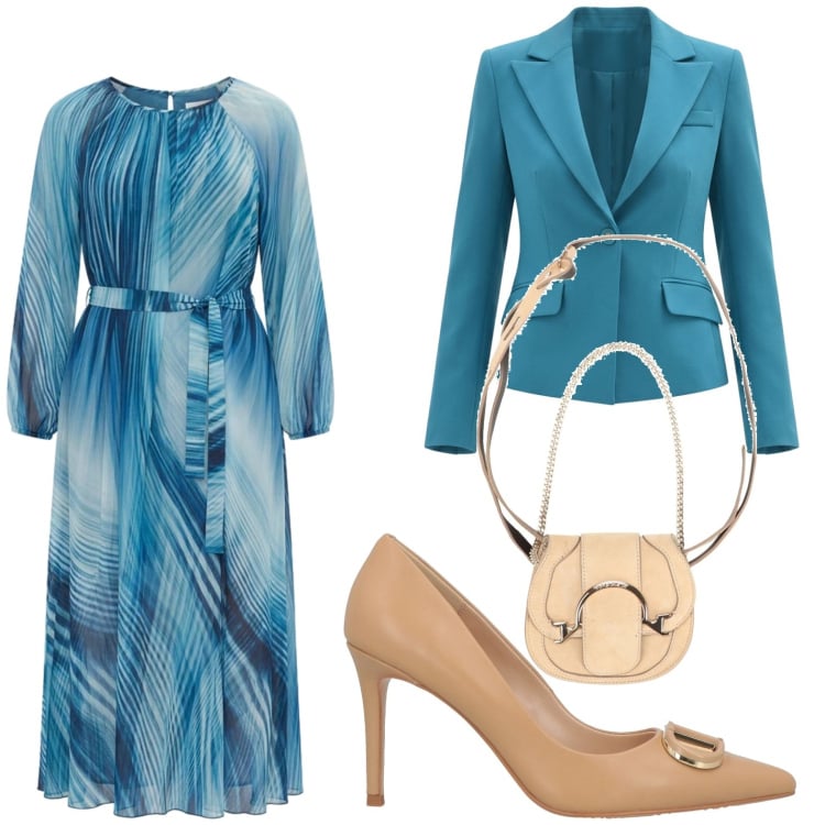 Outfit donna - Cerimonia. Stile Chic per Cerimonia. Abbinamento con marsupi, décolleté, vestiti lunghi, blazer.