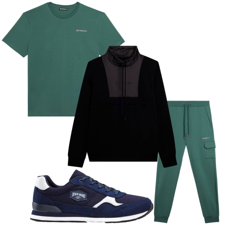 Outfit uomo - Fitness time. Stile Trendy per Tutti i giorni. Abbinamento con sneakers, pantaloni cargo, felpe, t-shirt.