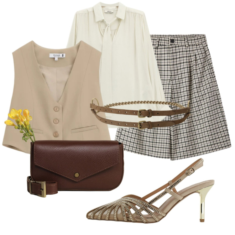 Outfit donna - Bermuda. Stile Glamour per Ufficio. Abbinamento con camicie, cinture, borse a tracolla, décolleté, gilet, bermuda.