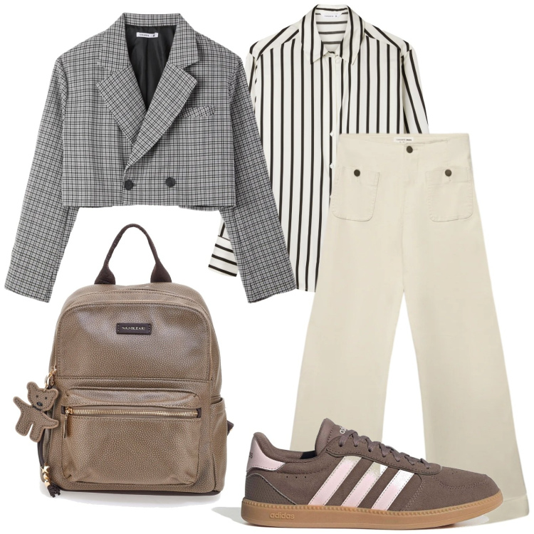 Outfit donna - Università. Stile Urban per Scuola/Università. Abbinamento con jeans, blazer, camicie, sneakers, zaini.