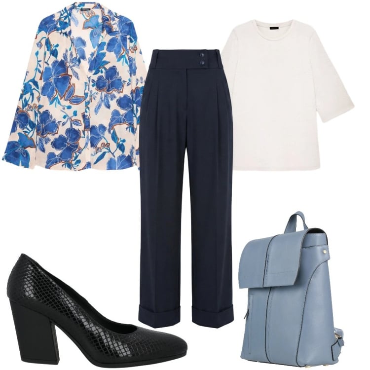 Outfit donna - Total look #2373547. Stile Chic per Tutti i giorni. Abbinamento con décolleté, zaini, camicie, t-shirt, pantaloni.