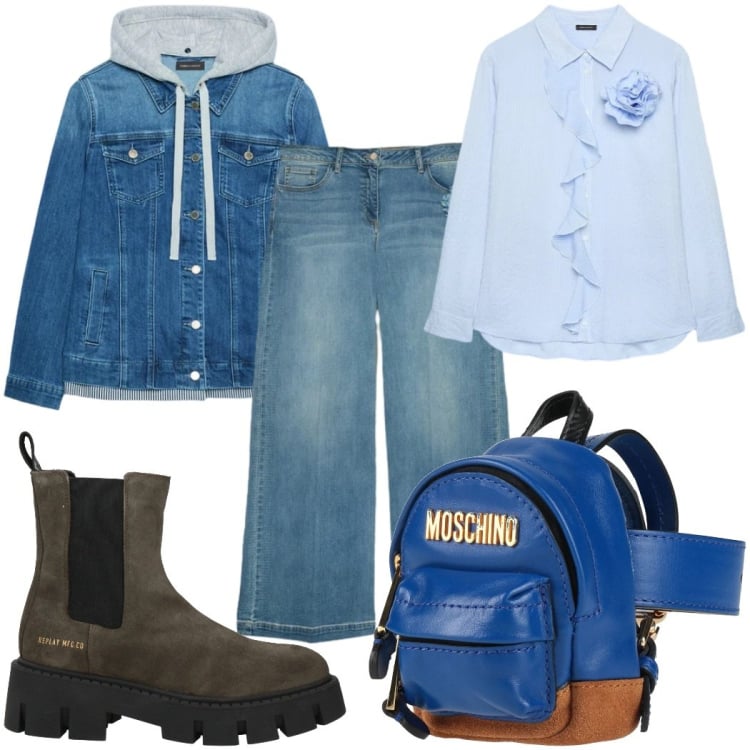 Outfit donna - Total look #2373564. Stile Basic per Tutti i giorni. Abbinamento con marsupi, stivaletti chelsea, camicie, jeans, blazer.