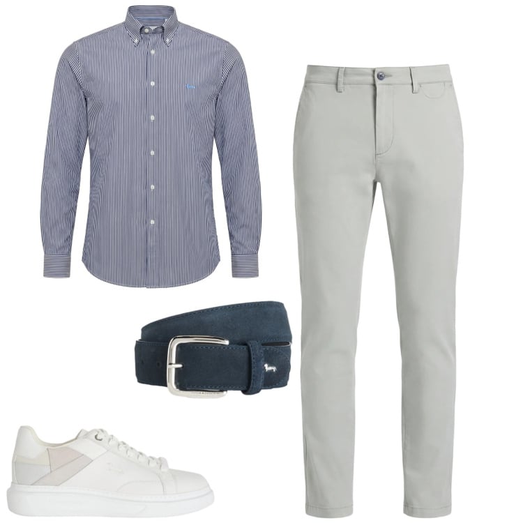 Outfit uomo - City. Stile Urban per Tutti i giorni. Abbinamento con sneakers, cinture, pantaloni chino, camicie.