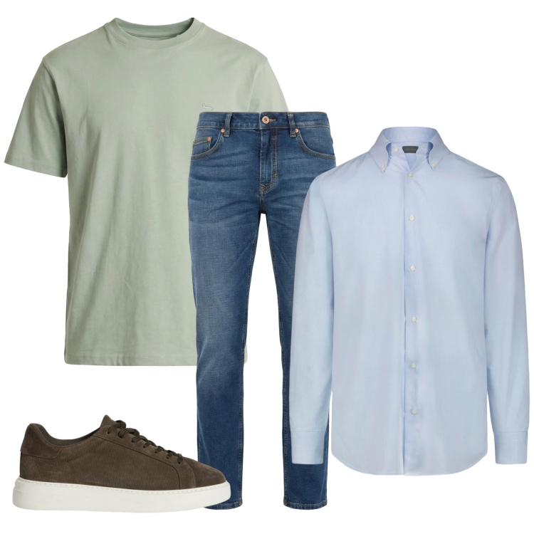 Outfit uomo - Total look #2373601. Stile Urban per Tutti i giorni. Abbinamento con sneakers, t-shirt, jeans, camicie.
