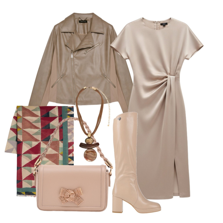 Outfit donna - Marzo. Stile Glamour per Tutti i giorni. Abbinamento con stivali, blazer, ciondoli, sciarpe, vestiti midi/longuette, pochette.