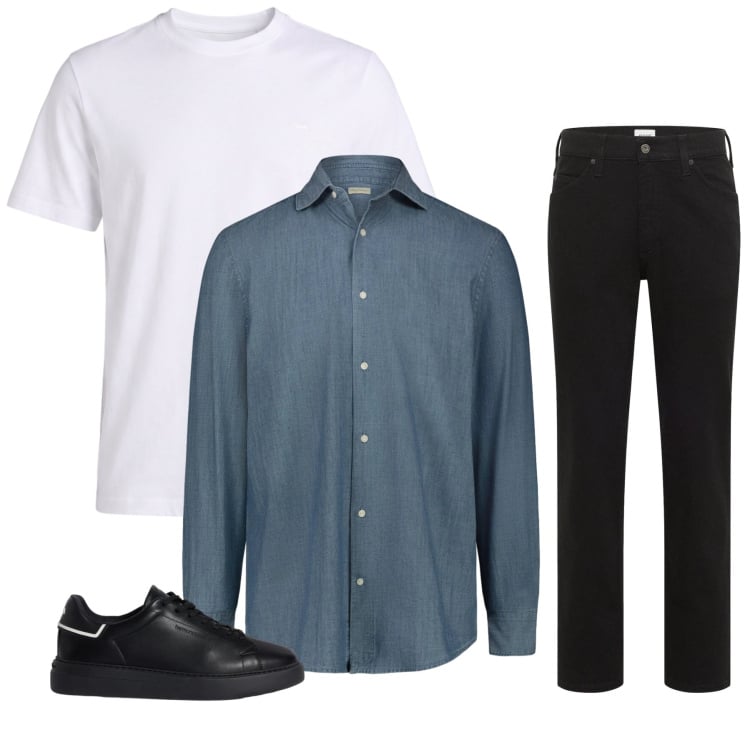 Outfit uomo - Total look #2373607. Stile Trendy per Tutti i giorni. Abbinamento con jeans dritti, t-shirt, sneakers, camicie.