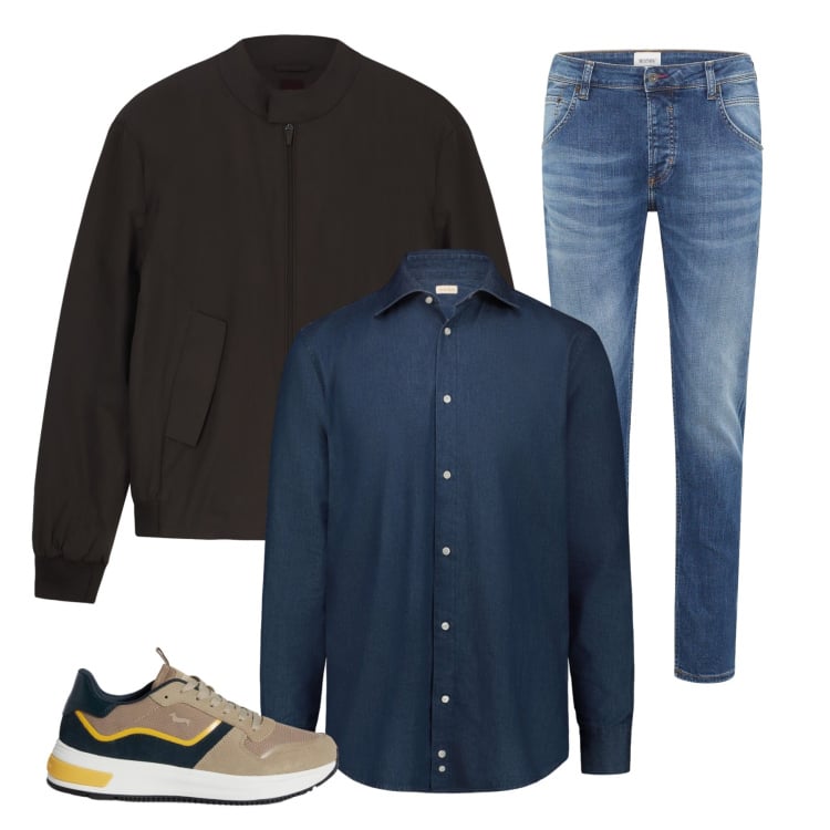 Outfit uomo - Total look #2373609. Stile Urban per Tutti i giorni. Abbinamento con jeans dritti, sneakers, bomber, camicie.