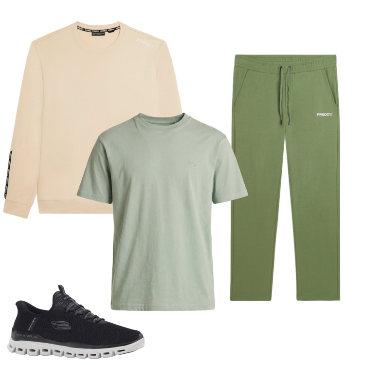 Outfit uomo - Total look #2373610. Stile Urban per Sport. Abbinamento con sneakers, t-shirt, felpe, pantaloni sportivi.