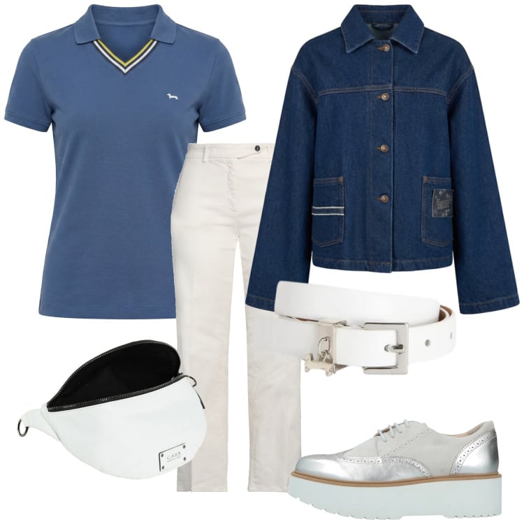 Outfit donna - Total look #2373620. Stile Casual per Tutti i giorni. Abbinamento con scarpe stringate, marsupi, jeans dritti, polo, cinture, cappotti.