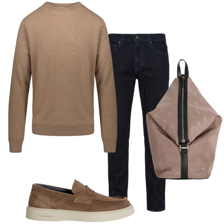 Outfit uomo - Total look #2373623. Stile Casual per Tutti i giorni. Abbinamento con jeans, borse sportive, scarpe stringate, maglieria.