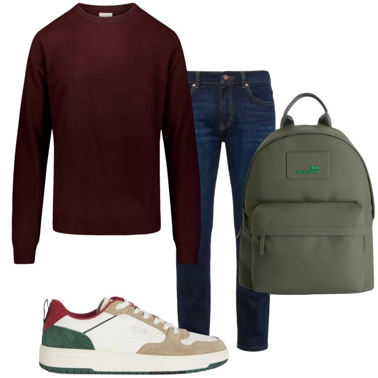 Outfit uomo - Total look #2373624. Stile Casual per Tutti i giorni. Abbinamento con sneakers, borse sportive, jeans, maglieria.