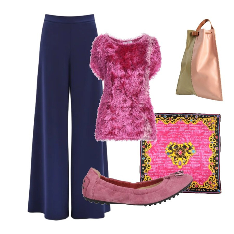 Outfit donna - Il ritorno delle ballerine. Stile Glamour per Serata fuori. Abbinamento con pullovers, ballerine, zaini, sciarpe, pantaloni a palazzo.