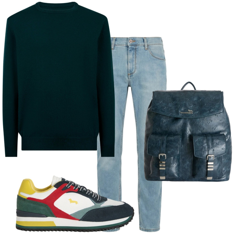 Outfit uomo - Total look #2373627. Stile Casual per Tutti i giorni. Abbinamento con jeans slim fit, sneakers, borse sportive, maglieria.