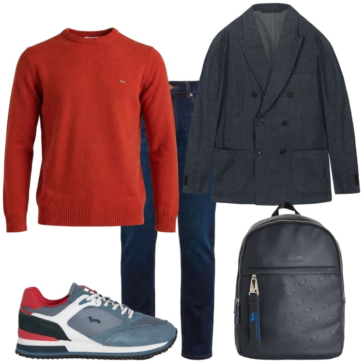 Outfit uomo - Smart casual. Stile Trendy per Tutti i giorni. Abbinamento con sneakers, borse sportive, jeans, pullovers, giacche.