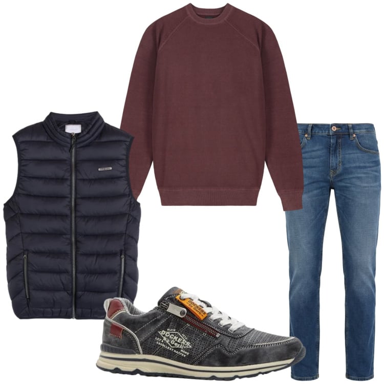 Outfit uomo - Street style. Stile Casual per Tutti i giorni. Abbinamento con sneakers, jeans, piumini, maglieria.