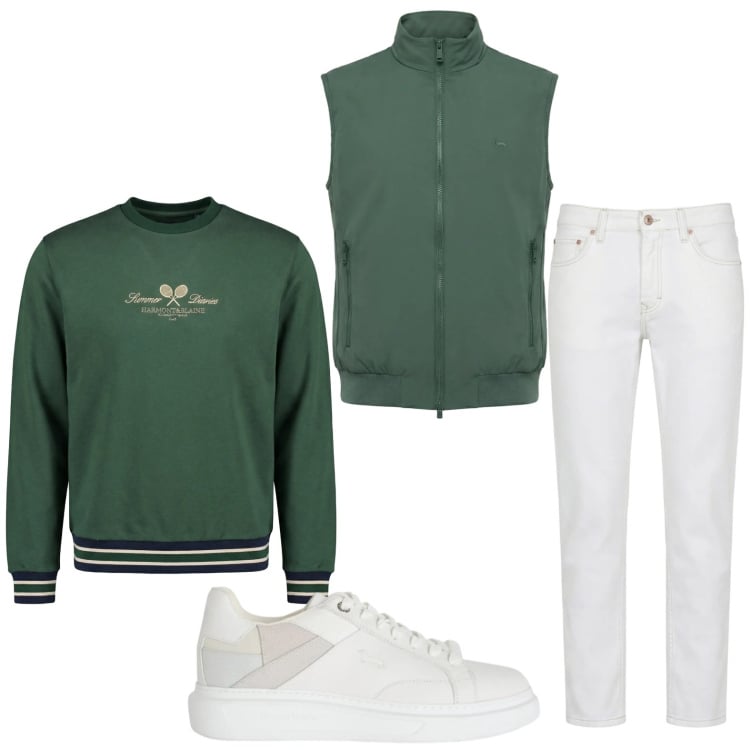 Outfit uomo - Minimal. Stile Trendy per Tutti i giorni. Abbinamento con sneakers, jeans, felpe, gilet.