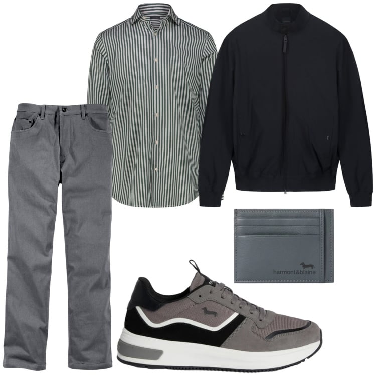 Outfit uomo - Casual. Stile Casual per Tutti i giorni. Abbinamento con pantaloni, sneakers, portafogli, camicie, bomber.