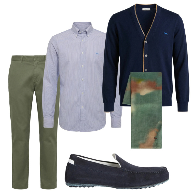 Outfit uomo - Pronto. Stile Trendy per Tutti i giorni. Abbinamento con scarpe stringate, pantaloni cargo, cardigans, camicie, sciarpe.