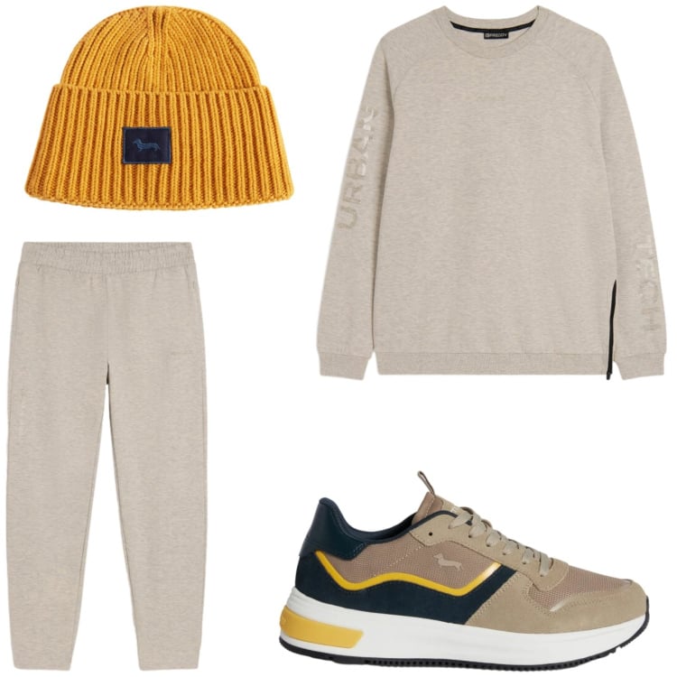 Outfit uomo - Tempo libero. Stile Casual per Tutti i giorni. Abbinamento con sneakers, berretti, felpe, pantaloni.