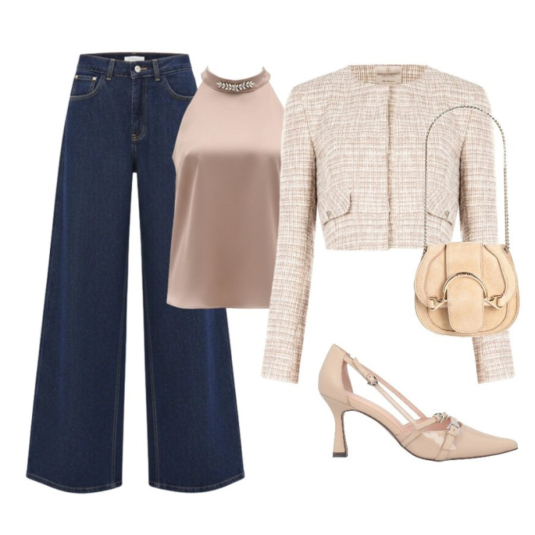 Outfit donna - jeans e aperitivo. Stile Urban per Serata fuori. Abbinamento con marsupi, décolleté, blazer, jeans, top.